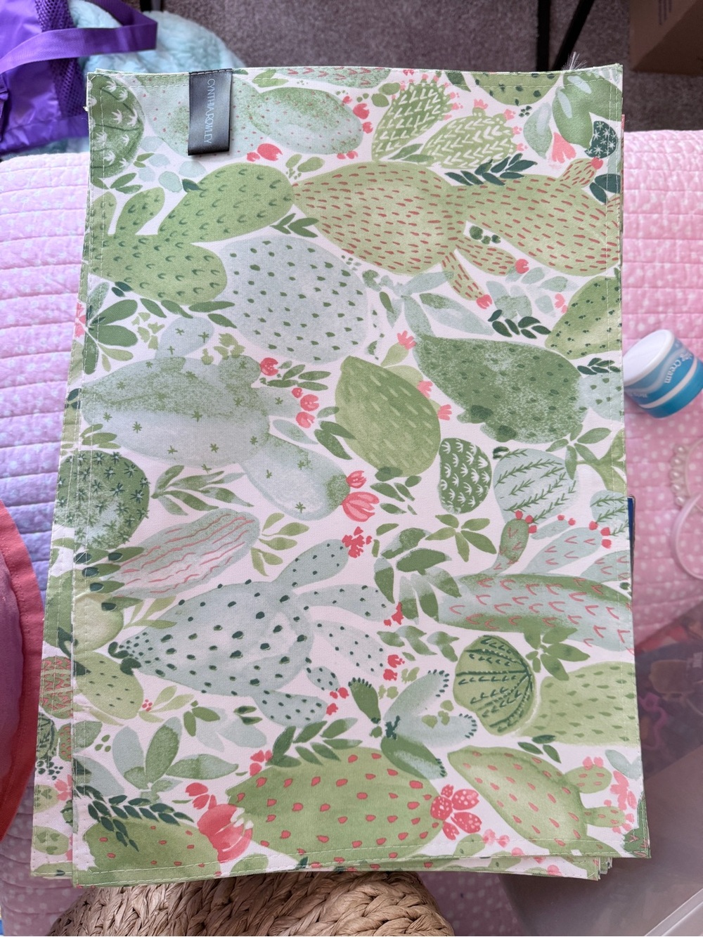 Cynthia Rowley Cactus Print Green & Pink Botanical Design -8 Placemats or 4 mats